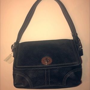 New Coach Pebbled Black Leather Satchel